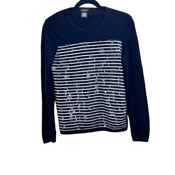 Lord & Taylor Cashmere Popover Sweater Striped Shimmer Sequins Women's Large - Picture 1 of 5